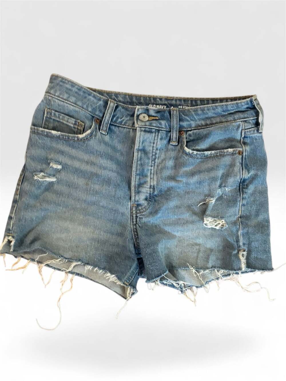 Old Navy High-Rise OG Straight Denim Shorts Size 6 Distressed Cut Off